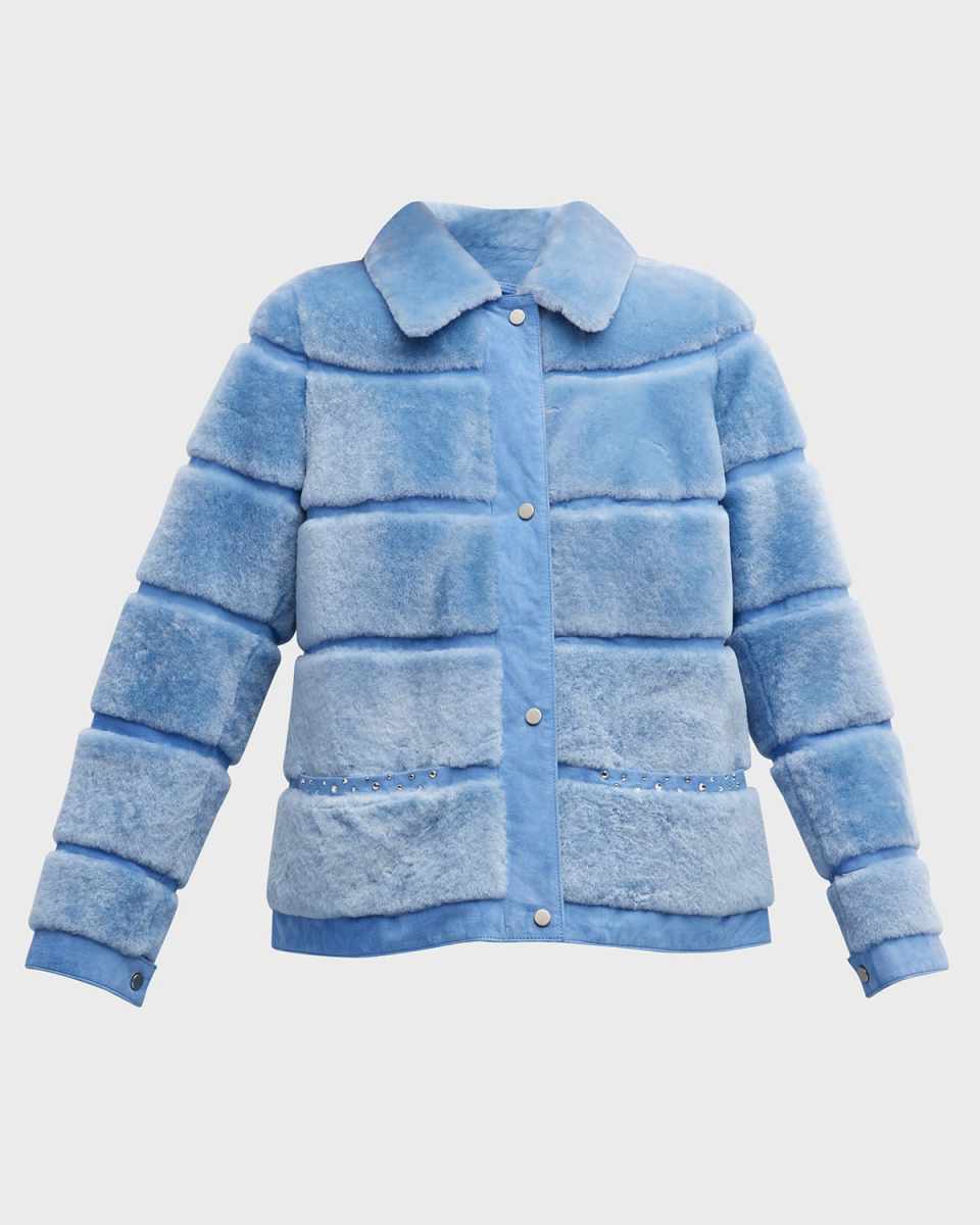 Crystal Horizontal Lamb Shearling Bomber Jacket